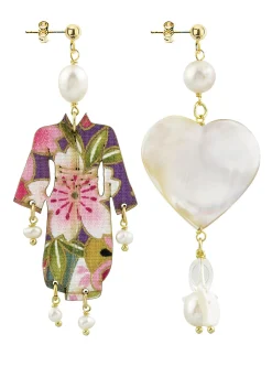 Lebole Maison Orecchini Kimono E Cuore Madreperla Piccolo Perla