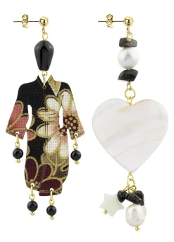 Lebole Maison Orecchini Kimono E Cuore Madreperla Piccolo Nero