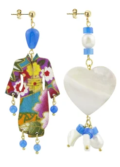 Lebole Maison Orecchini Kimono E Cuore Madreperla Piccolo Azzurro