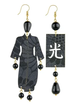 Lebole Maison Orecchini Kimono Inciso Grande Nero