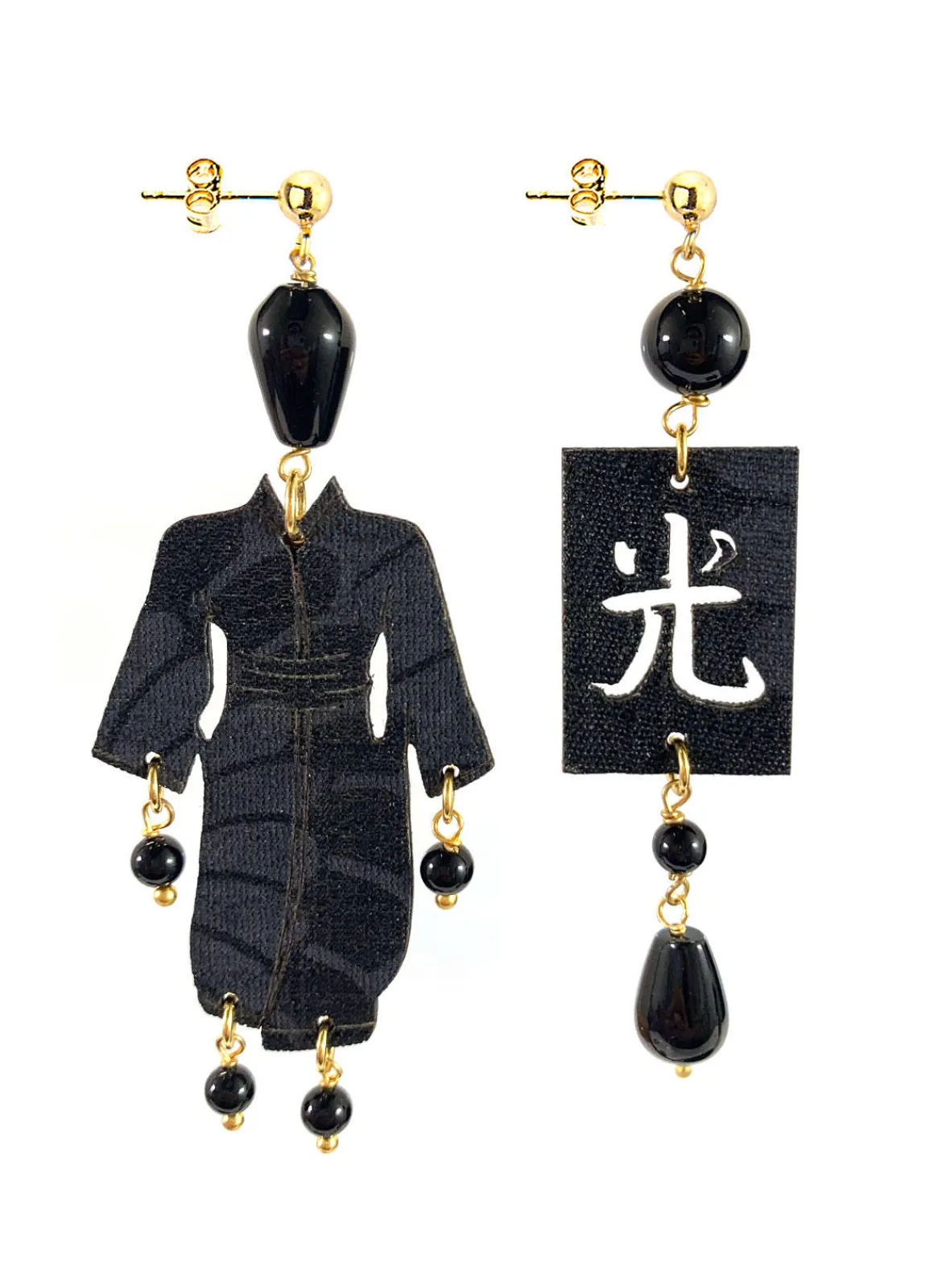 Lebole Maison Orecchini Kimono Inciso Piccolo Nero