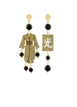 Lebole Maison Orecchini Kimono Mini Oro Nero