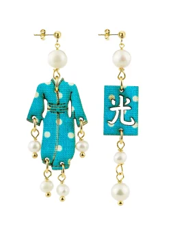 Lebole Maison Orecchini Kimono Mini Pois Azzurro Perla