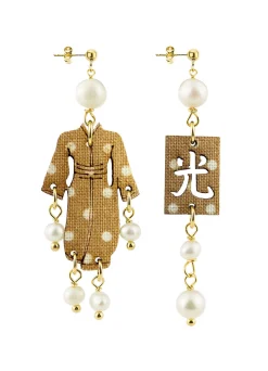 Lebole Maison Orecchini Kimono Mini Pois Marrone Perla