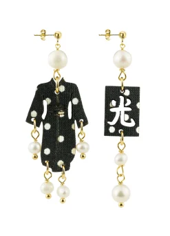 Lebole Maison Orecchini Kimono Mini Pois Nero Perla