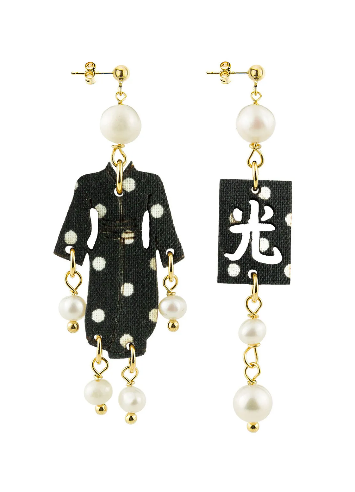 Lebole Maison Orecchini Kimono Mini Pois Nero Perla