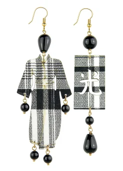 Lebole Maison Orecchini Kimono Quadretto Grande Nero