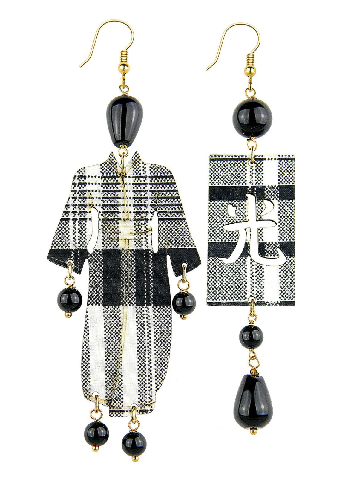 Lebole Maison Orecchini Kimono Quadretto Grande Nero