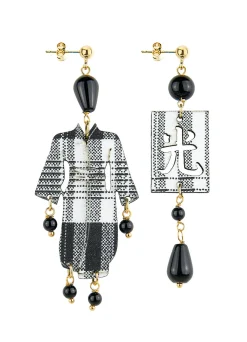Lebole Maison Orecchini Kimono Quadretto Piccolo Nero
