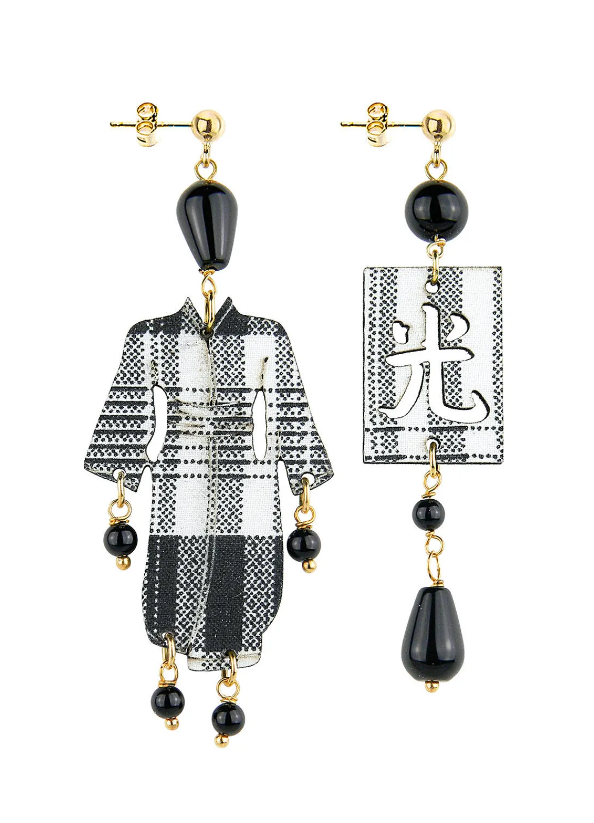 Lebole Maison Orecchini Kimono Quadretto Piccolo Nero