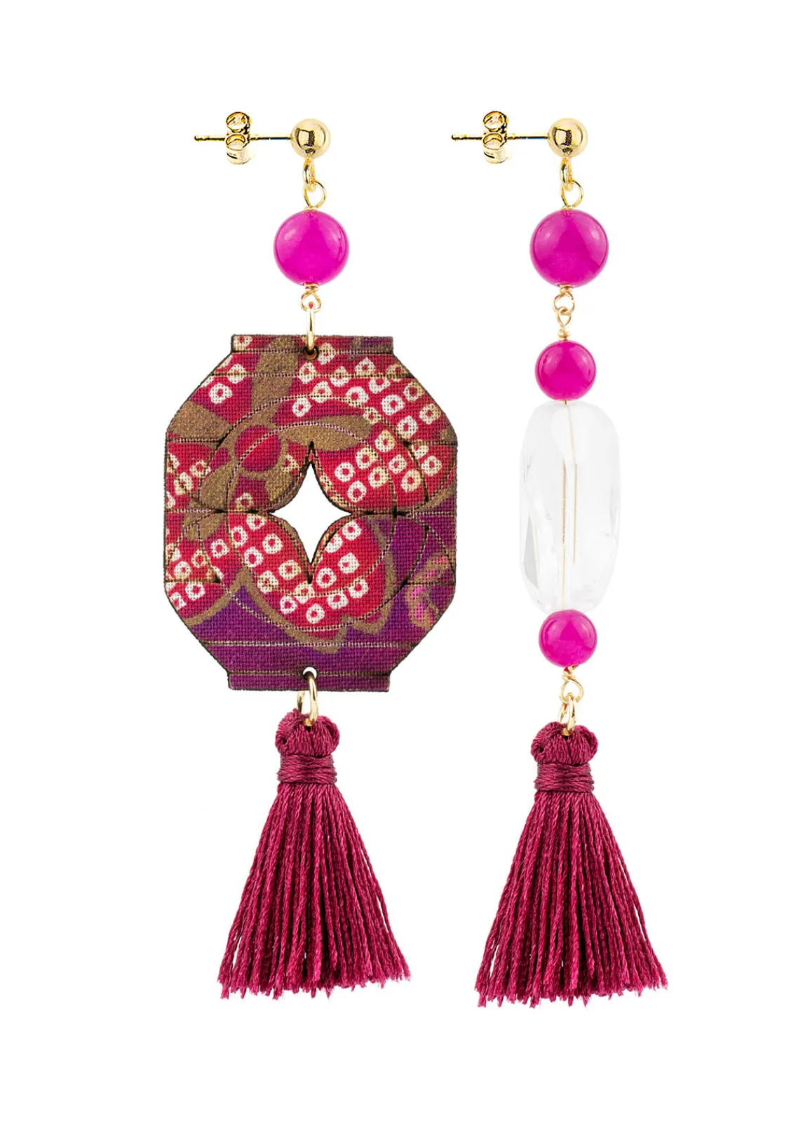 Lebole Maison Orecchini Lanterna E Pietre Nappa Fucsia