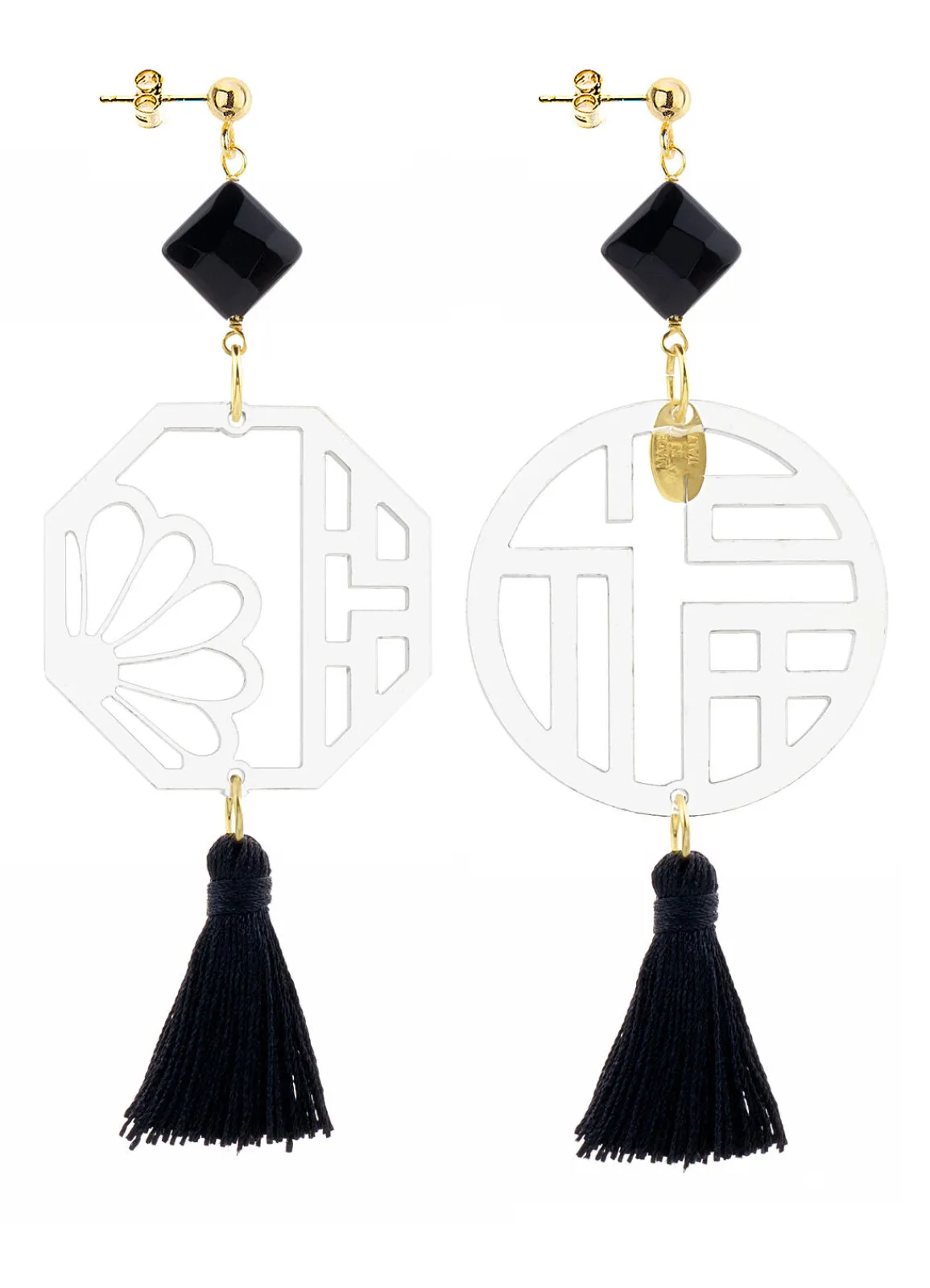 Lebole Maison Orecchini Lu Plexi Trasparente Nappa Nero