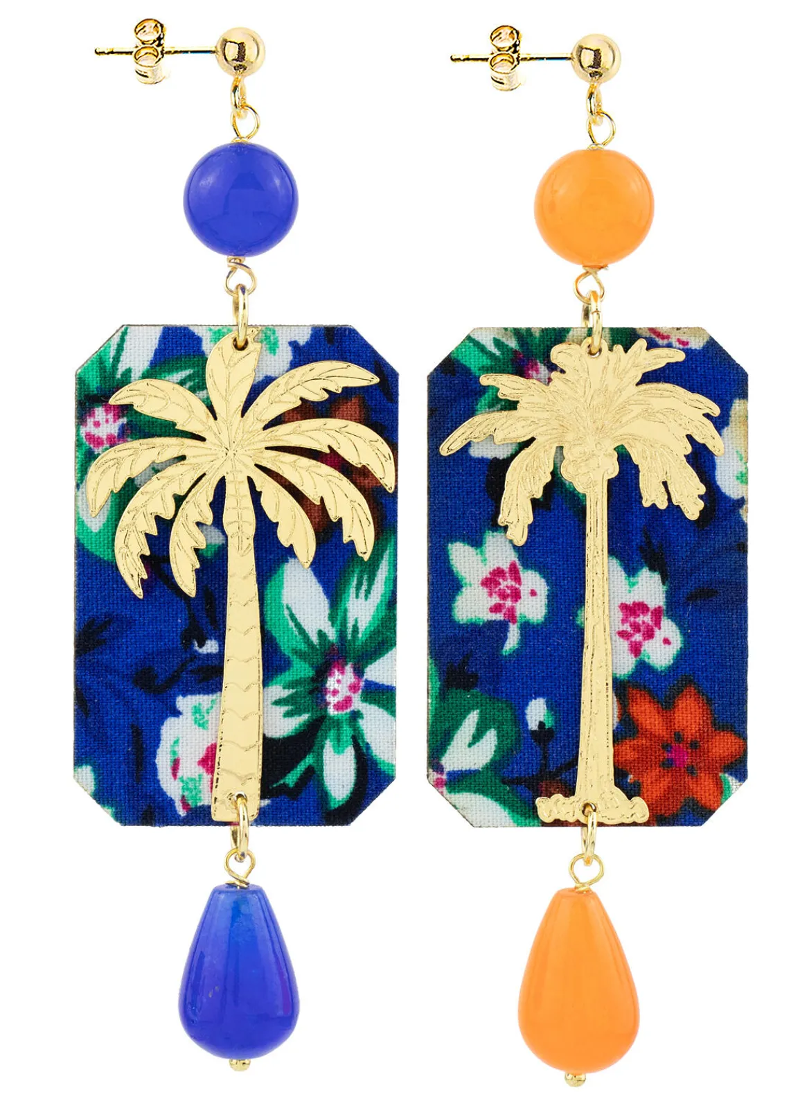 Lebole Maison Orecchini Palma Fiori Blu E Arancio