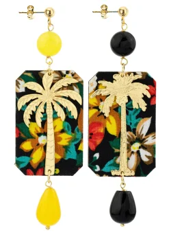 Lebole Maison Orecchini Palma Fiori Giallo E Nero