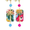Lebole Maison Orecchini Palma Fiori Mini Azzurro E Fucsia