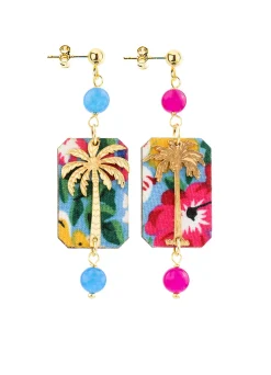 Lebole Maison Orecchini Palma Fiori Mini Azzurro E Fucsia