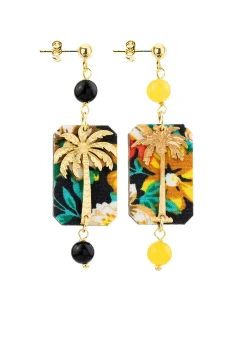 Lebole Maison Orecchini Palma Fiori Mini Giallo E Nero