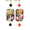 Lebole Maison Orecchini Palma Fiori Mini Nero E Rubino
