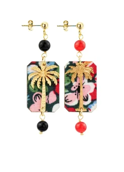 Lebole Maison Orecchini Palma Fiori Mini Nero E Rubino