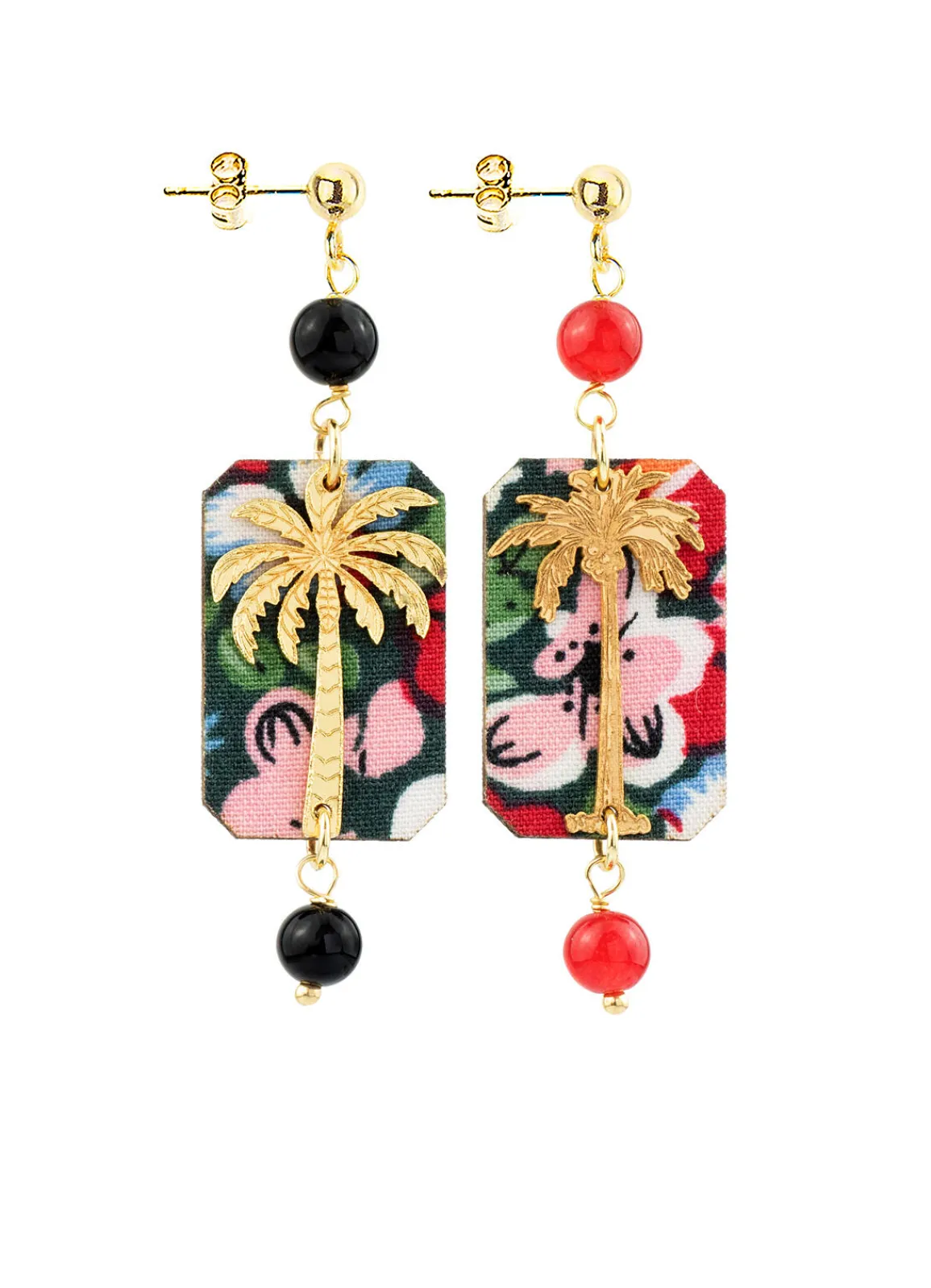 Lebole Maison Orecchini Palma Fiori Mini Nero E Rubino
