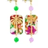 Lebole Maison Orecchini Palma Fiori Mini Verde E Viola Chiaro
