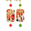Lebole Maison Orecchini Palma Fiori Mini Verde Oliva E Rubino