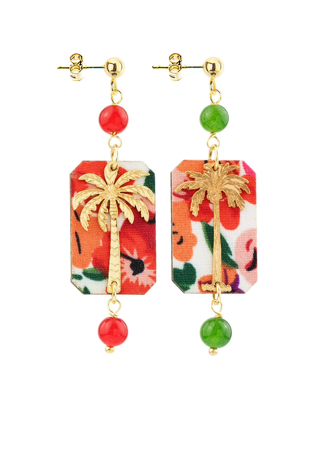 Lebole Maison Orecchini Palma Fiori Mini Verde Oliva E Rubino