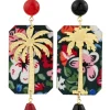 Lebole Maison Orecchini Palma Fiori Nero E Rubino