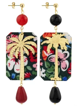 Lebole Maison Orecchini Palma Fiori Nero E Rubino