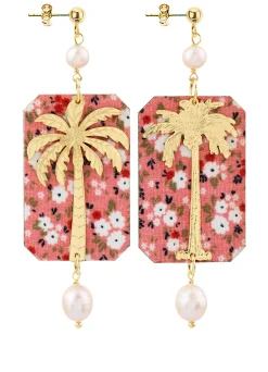 Lebole Maison Orecchini Palma Fiori Perla Rosa