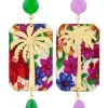 Lebole Maison Orecchini Palma Fiori Verde E Viola Chiaro