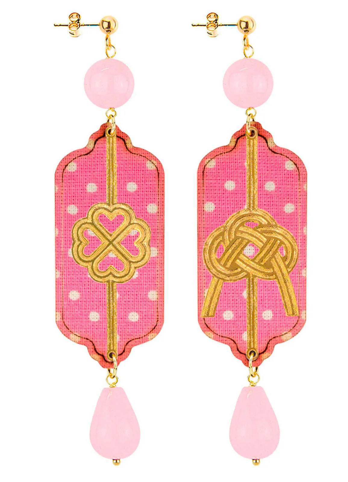 Lebole Maison Orecchini Pois Quadrifoglio E Nodo Rosa