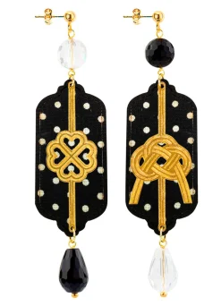 Lebole Maison Orecchini Pois Quadrifoglio E Nodo Nero
