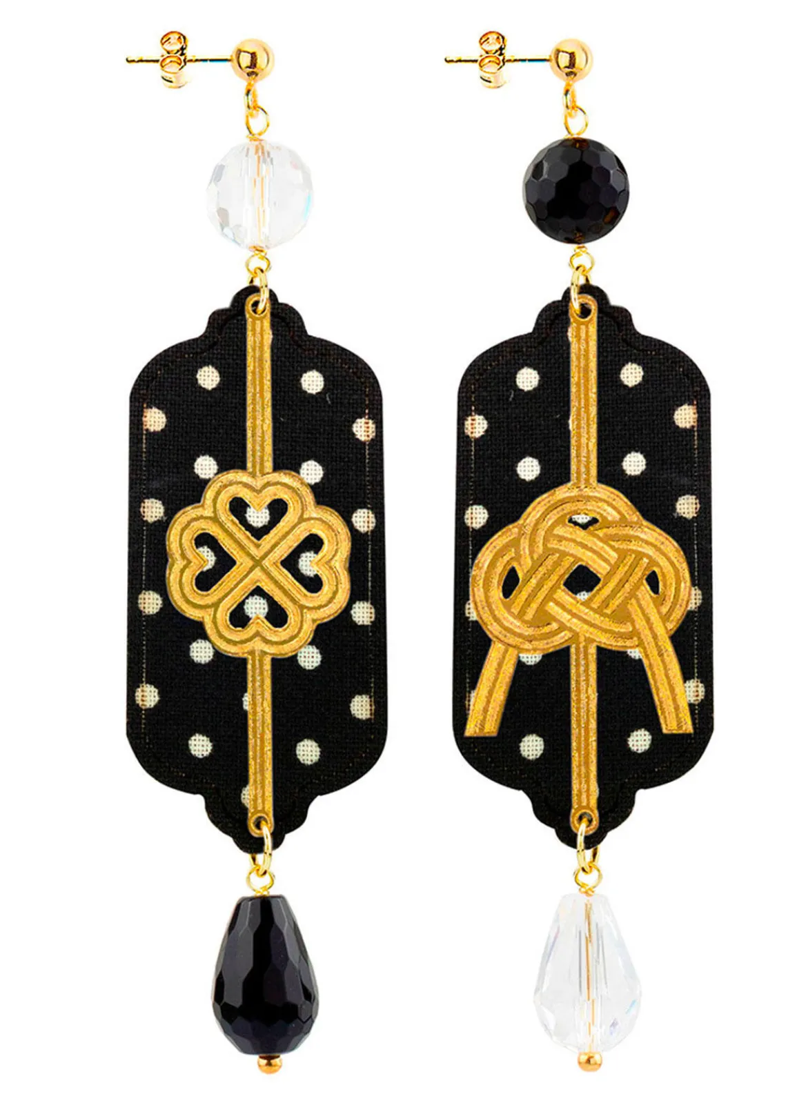 Lebole Maison Orecchini Pois Quadrifoglio E Nodo Nero