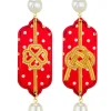 Lebole Maison Orecchini Pois Rosso Quadrifoglio E Nodo Perla