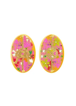 Lebole Maison Orecchini Quadrifoglio E Nodo Rosa