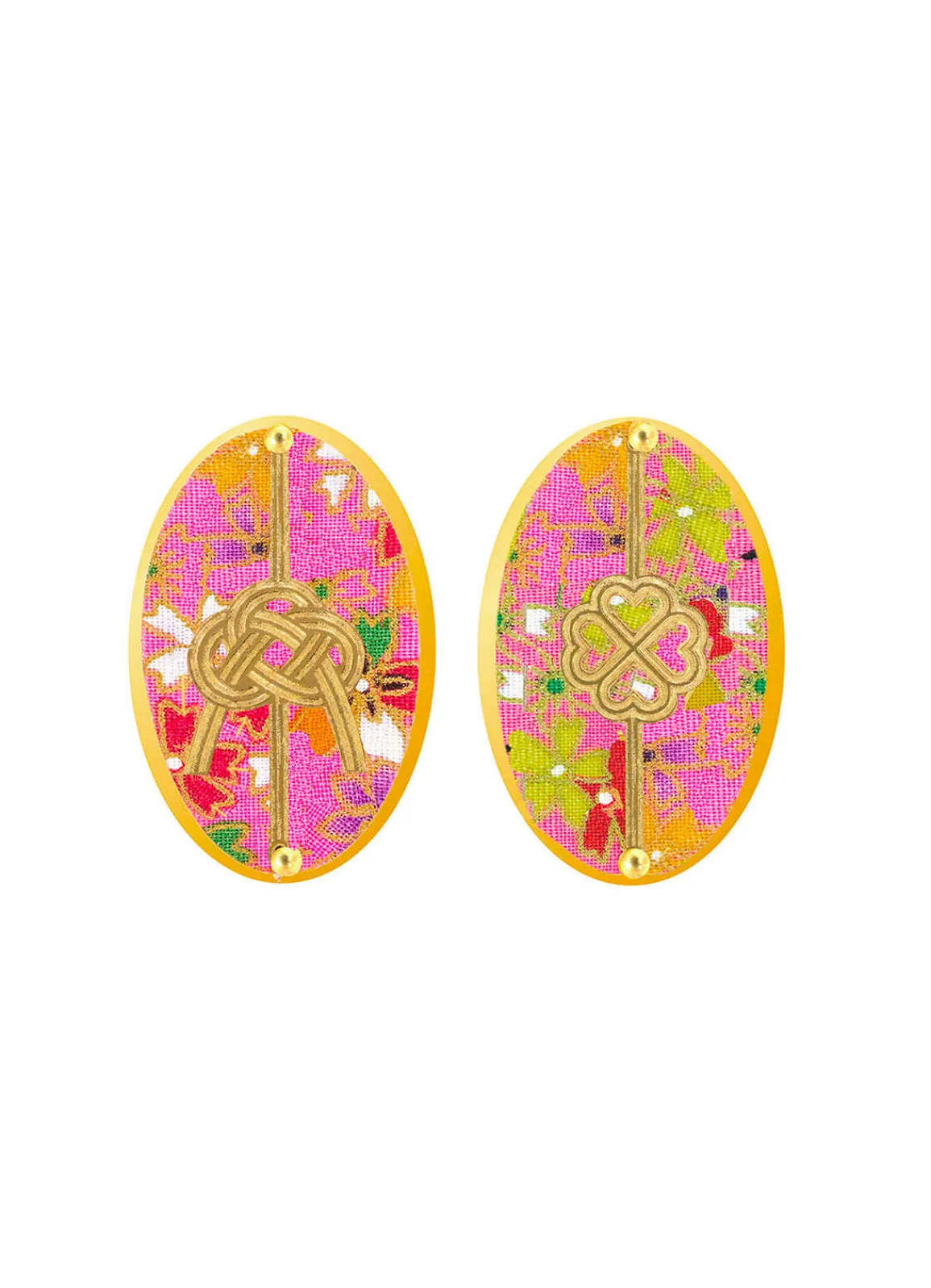 Lebole Maison Orecchini Quadrifoglio E Nodo Rosa