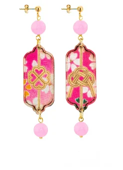 Lebole Maison Orecchini Quadrifoglio E Nodo Mini Rosa Fluo
