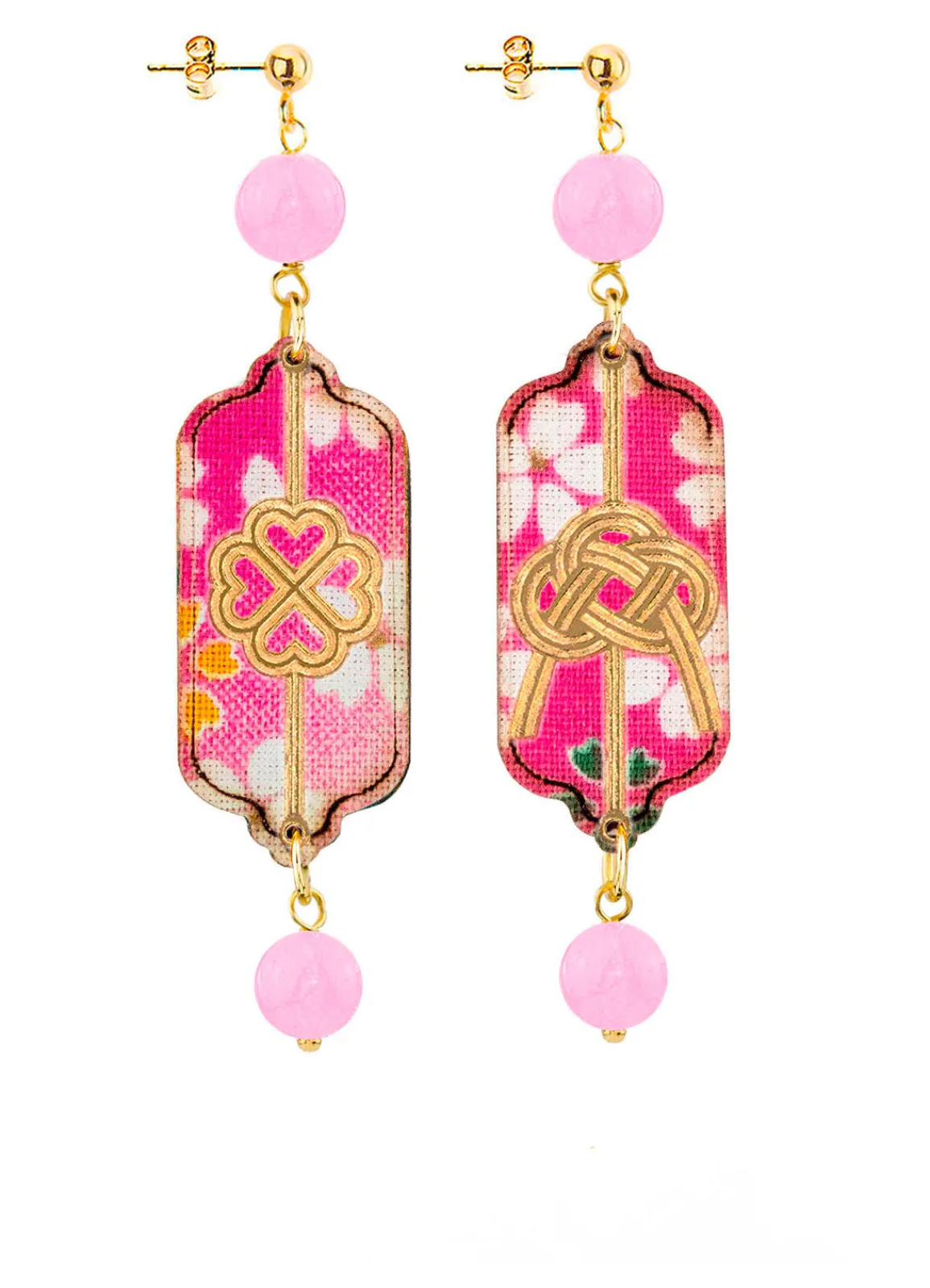 Lebole Maison Orecchini Quadrifoglio E Nodo Mini Rosa Fluo