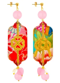 Lebole Maison Orecchini Quadrifoglio E Nodo Rosa