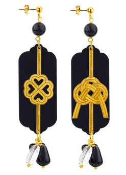 Lebole Maison Orecchini Quadrifoglio E Nodo Plexi Nero