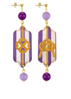 Lebole Maison Orecchini Righe Quadrifoglio E Nodo Mini Viola E Lilla