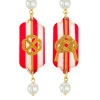 Lebole Maison Orecchini Righe Quadrifoglio E Nodo Mini Rosso Perla