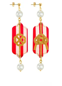 Lebole Maison Orecchini Righe Quadrifoglio E Nodo Mini Rosso Perla