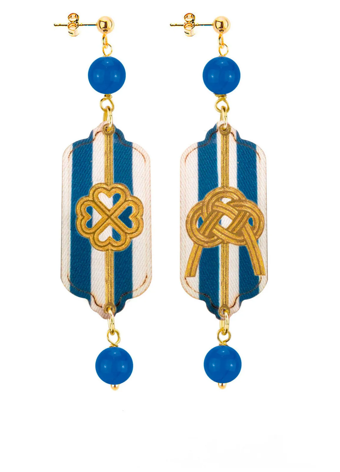 Lebole Maison Orecchini Righe Quadrifoglio E Nodo Mini Blu