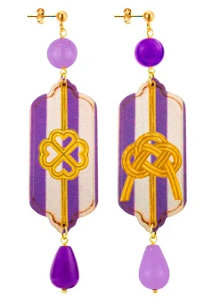 Lebole Maison Orecchini Righe Quadrifoglio E Nodo Viola E Lilla