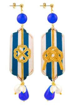 Lebole Maison Orecchini Righe Quadrifoglio E Nodo Blu