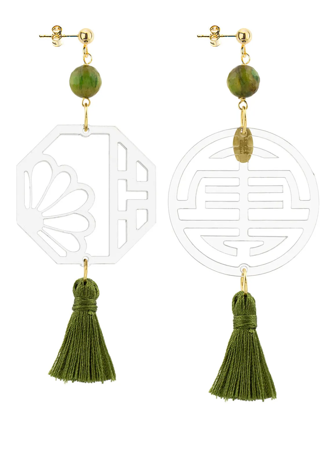Lebole Maison Orecchini Shou Plexi Trasparente Nappa Verde Oliva