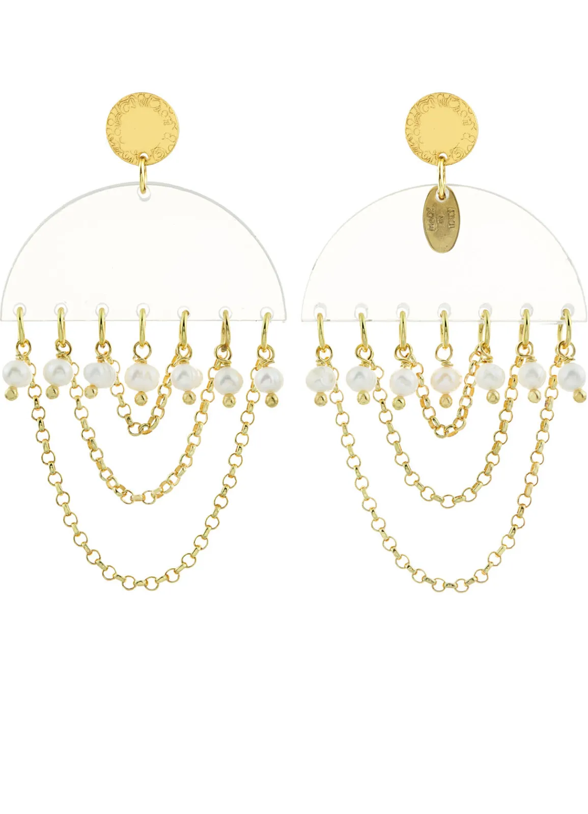 Lebole Maison Orecchini Tan Mono Semicerchio Plexi Trasparente Perla