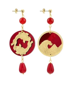Lebole Maison Orecchini Tondo Carpa Specchio E Seta Mini Rubino